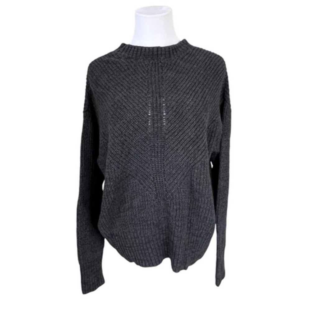 a.n.a‎ Charcoal Fisherman's Chunky Knit Sweater LARGE Modern Casual Winter